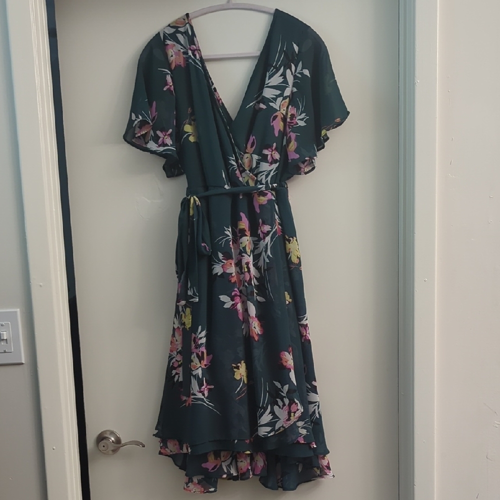 Torrid Green Floral Midi Chiffon Dress